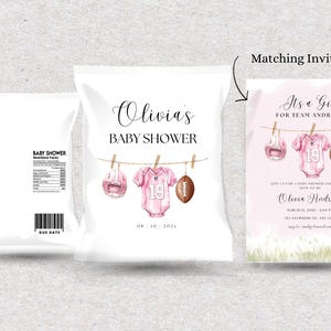 Personalisierte Fußball-Babyparty-Chip-Beutelverpackung, Mädchen-Thema (druckbar, bearbeitbar)