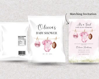 Bolsa de papas fritas personalizada para baby shower de fútbol, temática de niña (imprimible y editable)