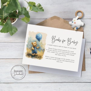 Boeken voor baby Card Bear, neem een boek mee in plaats van een Card Bear, insteekkaart, sjabloon voor boekverzoek, INSTANT DOWNLOAD, canvas, afdrukbaar
