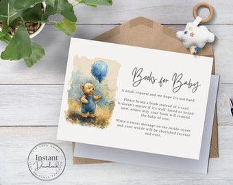 Bücher für Baby Karte, Aquarell Bär, Buchwunsch (Digitaler Download)