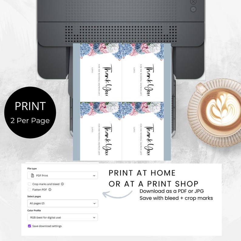 Blue Hydrangea Thank You Card, Bridal/wedding Shower (canva Editable ...