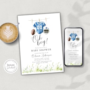 Custom Oh Boy Baby Shower Bundle, Football Baby Shower Invitation, Boy, Sports Theme Evite, Instant Download, Editable, Printable