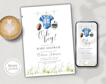 Football Baby Shower Invitation, Oh Boy, Sports Theme (Editable, Printable)