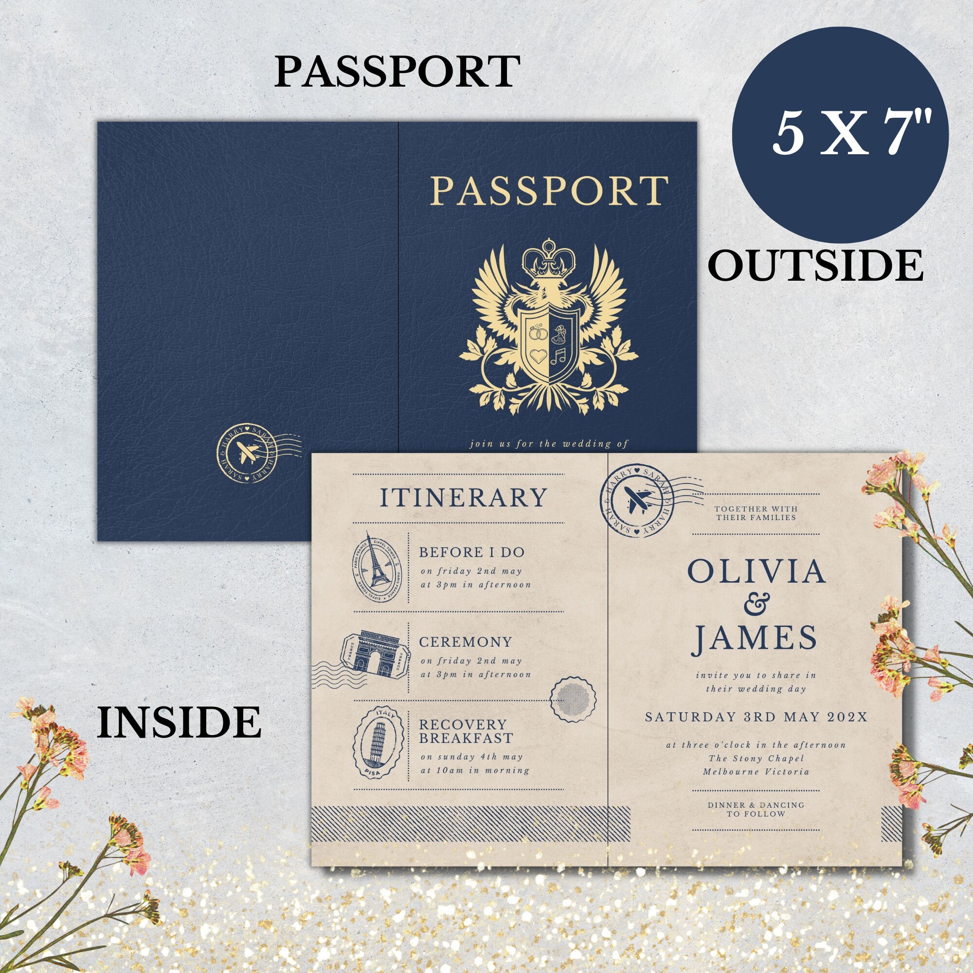 Passport Wedding Invitations, Save the Date Card, Destination