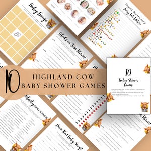 Editable Holy Cow Baby Shower Game Bundle, Gender Neutral Highland Cow, Editable, Printable, Digital Download, Canva Template, Farm, D139