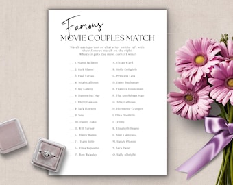 Movie Couples Bridal Shower Game, Printable, Editable (Digital Download)