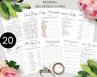 Spellen voor bruiloftsreceptie, leuke tafelactiviteiten (afdrukbare pdf)
