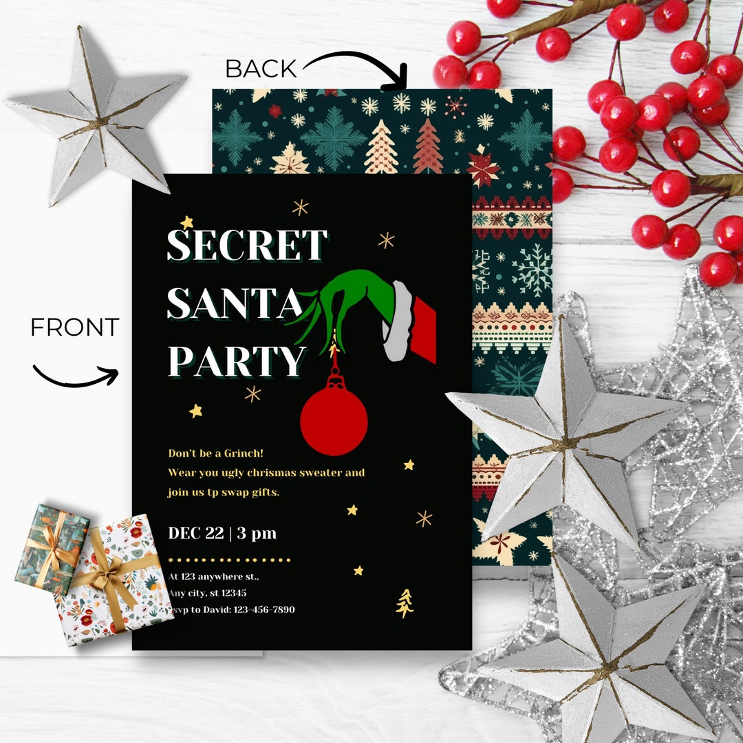 Secret Santa Party Invitation Printable Template Holiday Etsy UK Secret Santa Party Invitation Printable Template Holiday Etsy UK