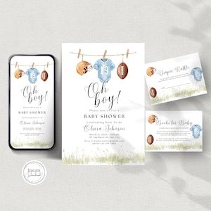 Football Baby Shower Invitation Boy, Sports Theme Evite, Oh Boy Sports Invite, For a Boy, Instant Download, Editable, Printable, Canva, D143