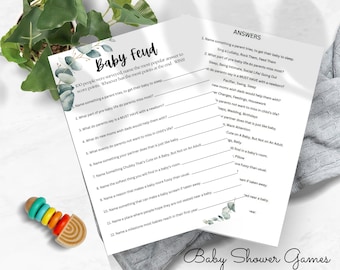 Juego de Baby Shower con temática de vegetación, Family Feud, 5x7 (Descarga digital)
