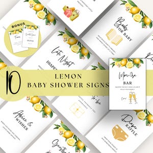 Set di cartelli per baby shower al limone, stampabili, 5x7 8x10, biglietti d'auguri, biglietti d'auguri, regali e lotteria dei pannolini, modificabili D127