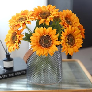Artificial Sunflower Silk Flowers Single Stem, Realistic Faux Sunflowers for Home Decor Wedding Arrangement, Long Stem Fake Flower
