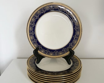 Vintage 1898-1900 Minton Teller G9334 Mazarine Blue Fine Gold Design 8er Set