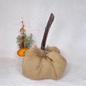 Handmade Burlap Pumpkin Stick Stem, Fall Decor, Burlap Decor, Autumn Decor, Farmhouse Decor, Country, Centerpiece, Accent