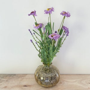 Handmade Artificial Purple Floral Arrangement in Glass Vase, Faux Flowers, Fake Flowers, Purple Flowers, Gift, Home Decor, Centerpiece