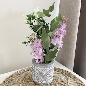 Handmade Artificial Lilac Floral Arrangement in Concrete Planter, Faux Flowers, Fake Lilac, Gift Idea, Home Decor, Houseplant, Home Decor