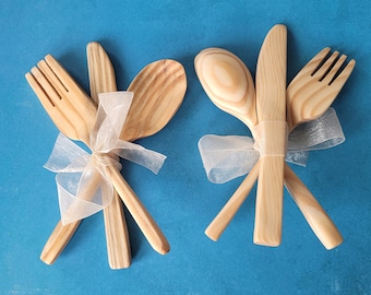 Wooden Utensil Set - Includes a Butter Knife, Fork, and Spoon - Homemade