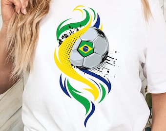 Brazil National Colors Soccer Shirt, Gift for Brazilian Soccer Fan, Brasil Flag T-Shirt, Flames, Brazilian Football Fan, World Champion Tee