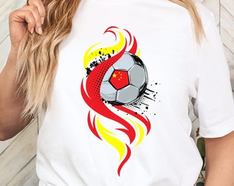 China National Colors Soccer Shirt, Gift for Chinese Soccer Fan, China Flag T-Shirt, Chinese Football Fan, Soccer Ball on Fire, Team China