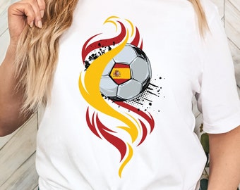 Spain National Colors Soccer Shirt, Gift for Spanish Soccer Fan, Spain Flag TShirt, Flames, Spanish Football Fan, World Champion Tee, Futbol