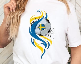 Sweden National Colors Soccer Shirt, Gift for Swedish Soccer Fan, Sweden Flag T-Shirt, Swedish Football Fan, Soccer Ball Flames, Blagult