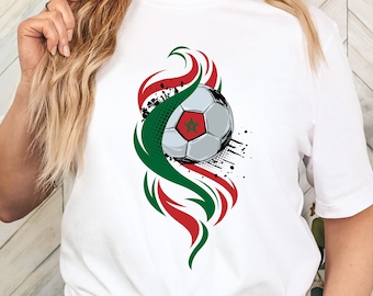 Morocco National Colors Soccer Shirt, Gift for Moroccan Soccer Fan, Morocco Flag T-Shirt, Moroccan Football Fan, Atlas Lions, Soccer Ball