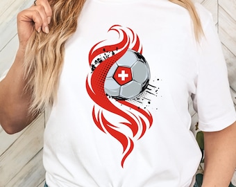 Switzerland National Colors Soccer Shirt, Gift for Swiss Soccer Fan, Switzerland Flag T-Shirt, Swiss Football Fan, Soccer Ball, Helvetia