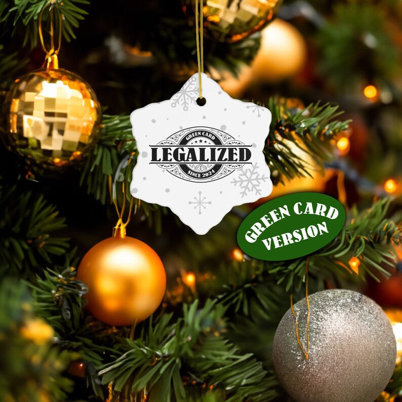 Legalized Ornament Greencard 2024, Ceramic Snowflake Celebrating