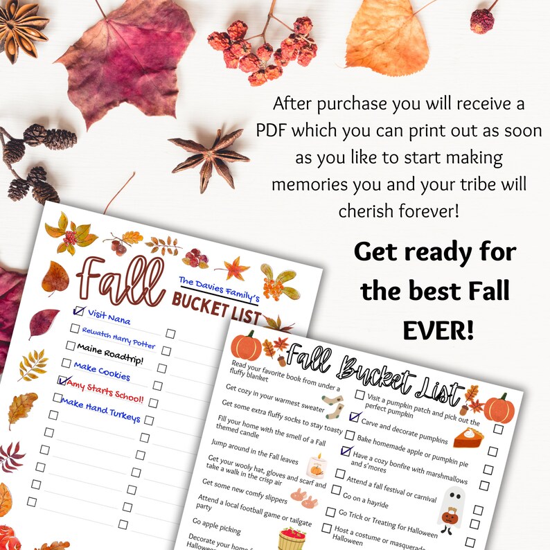 Fall Bucket List, Printable Autumn Activities Checklist, Digital ...