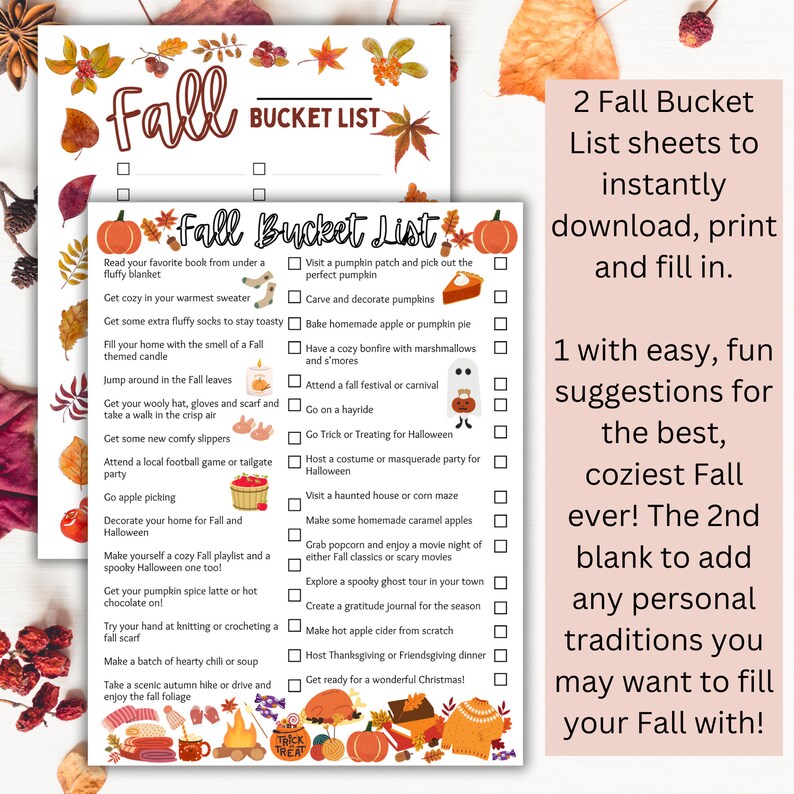 Fall Bucket List, Printable Autumn Activities Checklist, Digital ...
