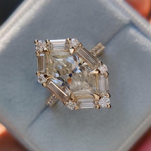 Baguettes Halo Dutch Marquise Cut Moissanite Engagement Ring Vintage Style Custom Designer Gold Ring Classic Hidden Halo Proposal Gift