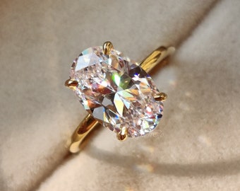 3.50 CT Oval Cut Moissanite Engagement Ring, 14K Solid Gold Anniversary Gift Ring, Oval Hidden Halo Promise Ring For Women, Handmade Jewelry