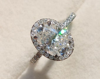 2.50 CT Oval Cut Moissanite Engagement Ring, White Gold Halo Wedding Gift For Women, Fancy Oval Anniversary Proposal Ring, Bridal Ring