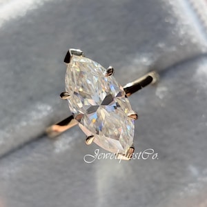 Marquise Cut Moissanite Engagement Ring, 6 Claw Prong Solitaire Wedding Ring Marquise Hidden Halo Promise Ring For Her Custom Gift Ring