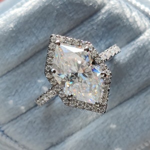 Modern Dutch Marquise Halo Moissanite Engagement Ring, White Gold Hidden Halo Wedding Gift, Marquise Promise Ring, Women Custom Jewelry