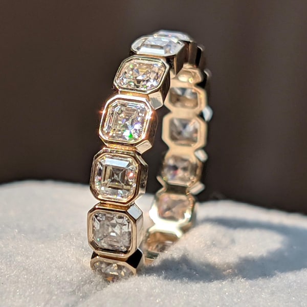 Bezel Set Asscher Cut Moissanite Full Eternity Wedding Band