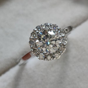 Round Cut Moissanite Halo Engagement Rings For Women, Floral Cluster Diamond Ring In White Gold, Bridesmaid Gift Round Moissanite Ring
