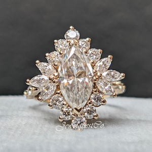Marquise Moissanite Cluster Halo Floating Shank Verlobungsring Vintage Stil Art Deco Braut Versprechen Jahrestag Ring Benutzerdefinierte Geburtstagsgeschenk