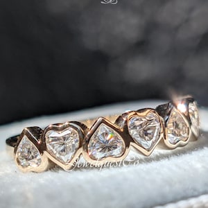 Conjunto de aro de moissanite com corte de coração, aliança de casamento completa, ouro 14K, alternativa, empilhável, aliança de aniversário para mulheres, aliança personalizada clássica