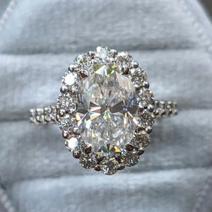 3.75 CT Oval Cut Moissanite Halo Engagement Ring Vintage Style Anniversary Ring White Gold Art Deco Promise Ring For Her Bridesmaid Gifts