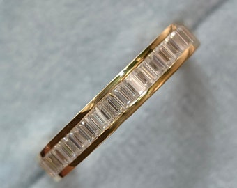 Baguettes Moissanite Ehering Farblos Halbe Ewigkeit Versprechen Band 14K Gold Minimalist Vorschlag Geschenk Band zum Valentinstag