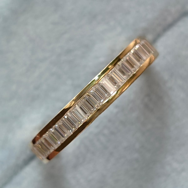 Channel Setting Baguettes Moissanite Wedding Band Colorless Half Eternity Promise Band 14K Gold Minimalist Proposal Gift Band For Valentine