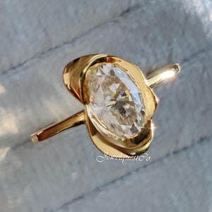 Oval Cut Moissanite Luxury Style Solitaire Wedding Ring, Stunning Bezel Set Engagement Ring, Oval Promise Rings For Women, Gift For Her