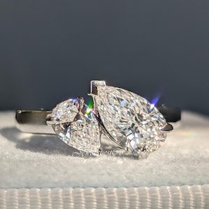 Toi ET Moi Lab Grown Diamond Ring, Pear Cut Double Stone Engagement Ring, Ethical Two Stone Diamond Ring, Sustainable Bridal Jewelry