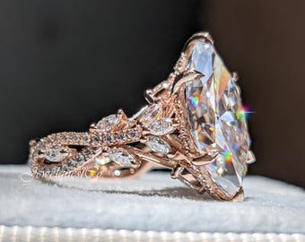 4 CT Marquise Cut Moissanite Nature Inspired Engagement Ring Art Deco Wedding Gift Rings For Women Floral Moissanite Ring With Pave Accents