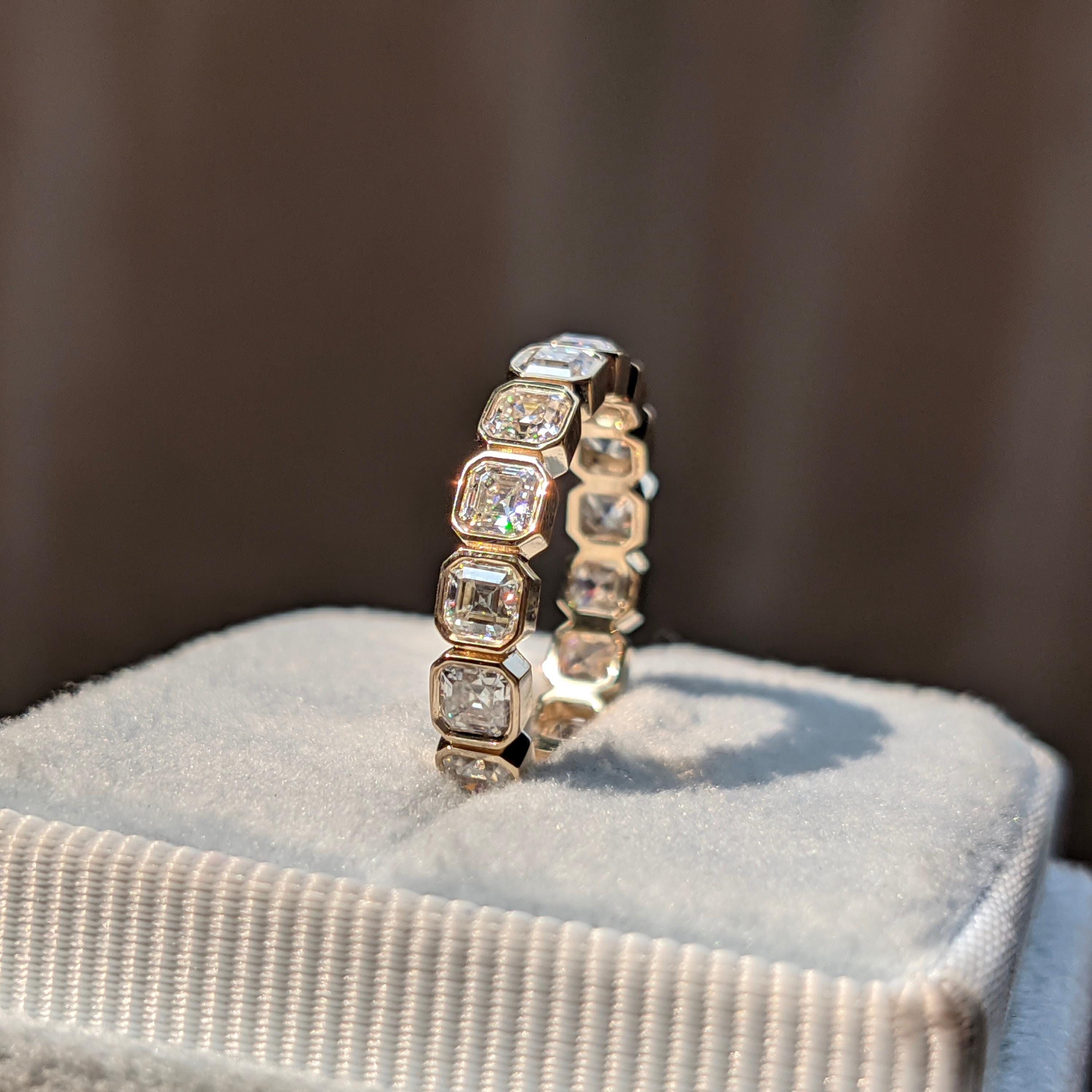 Bezel Set Asscher Cut Moissanite Full Eternity Wedding Band