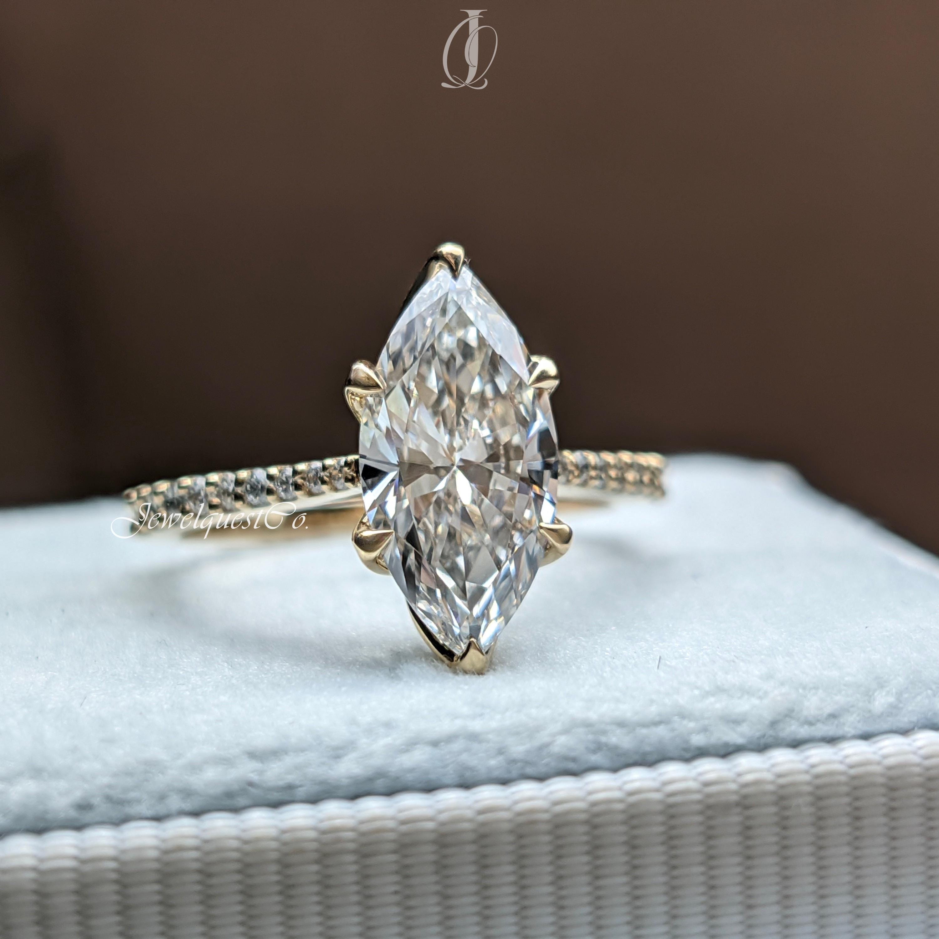 Marquise Cut Lab Grown Diamond Engagement Ring, CVD Certified Solitaire ...