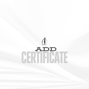 May include: A white background with a subtle, flowing pattern. The words "ADD CERTIFICATE" are displayed in a bold, sans-serif font. Above the word "ADD" is a stylized logo.