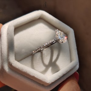 Pear Moissanite Bridal Set Ring, 14K Solid White Gold 2pcs Wedding Ring Set, Teardrop Anniversary Ring Set For Her, Solitaire Ring Set