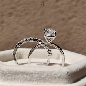 Pear Moissanite Bridal Set Ring, 14K Solid White Gold 2pcs Wedding Ring Set, Teardrop Anniversary Ring Set For Her, Solitaire Ring Set